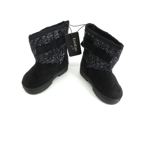Bebe Baby Girls Black Glitter Bow Winter Boots Size 6 NWT $48 - Picture 3 of 6